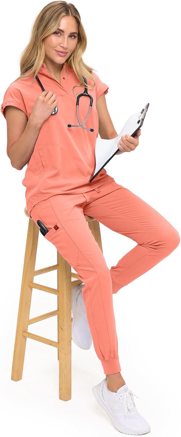 Monarch Uniforms Women's Soft Stretch Jogger Scrub Pants – Ultra Comfortable, Flexible Medical Uniform Pants - Coral