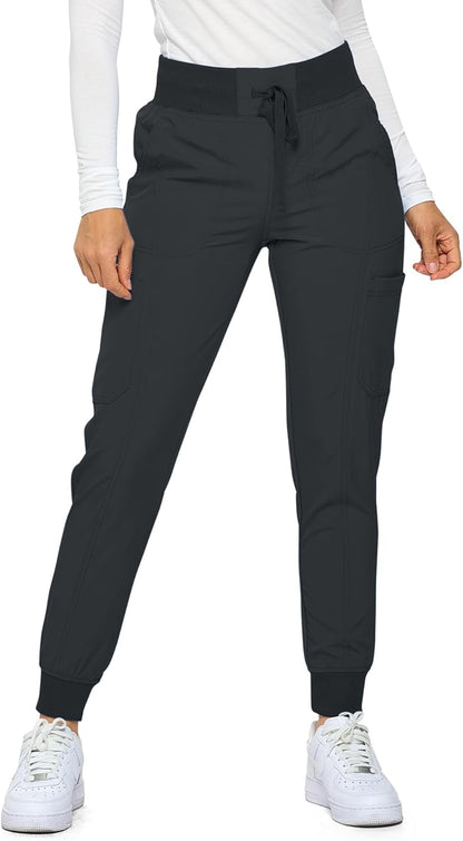 Monarch Uniforms Women's Jogger Scrubs Ribbed Jogger Scrub Pants for Women - Black