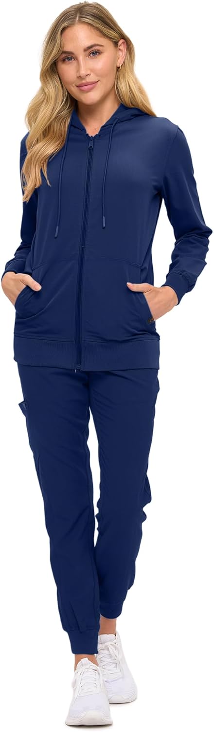 Monarch Uniforms Women's Scrub Jacket Hoodie – Lightweight Zip Up Nursing Jacket - Navy Blue
