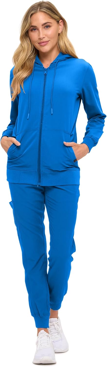 Monarch Uniforms Women's Scrub Jacket Hoodie – Lightweight Zip Up Nursing Jacket - Royal Blue