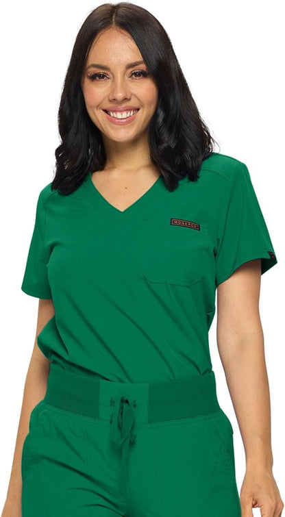 Monarch Uniforms Women's Scrub Top One Pocket Tuck-In Scrub Top - Hunter Green
