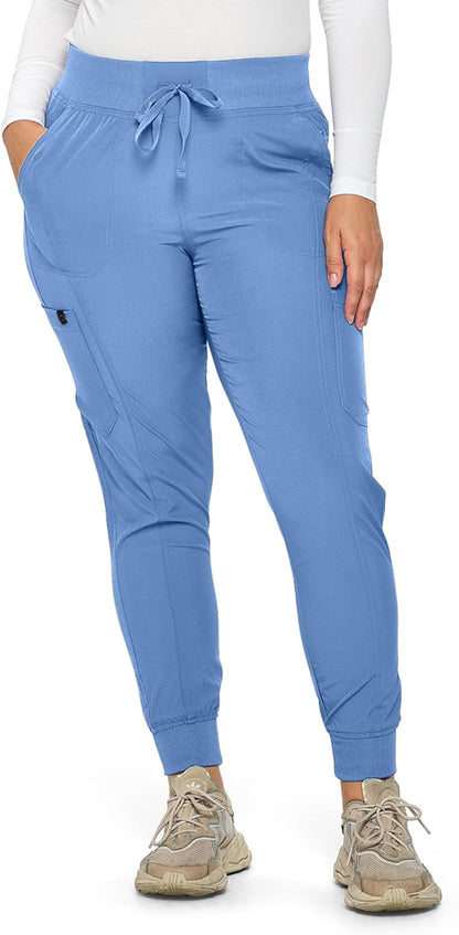 Monarch Uniforms Women's Jogger Scrubs Ribbed Jogger Scrub Pants for Women - Ceil Blue