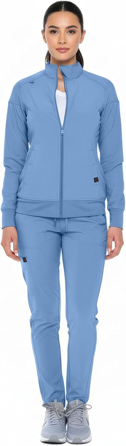 Monarch Uniforms Women's Scrub Jacket Zippered Warm-up Jacket - Ceil Blue