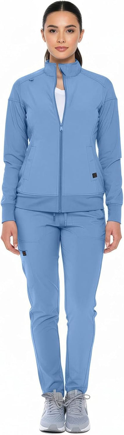 Monarch Uniforms Women's Scrub Jacket Zippered Warm-up Jacket - Ceil Blue