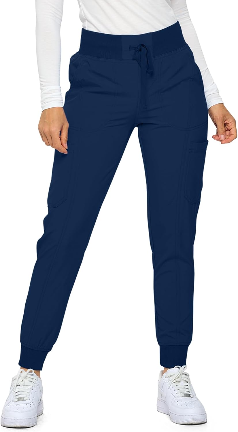 Monarch Uniforms Women's Jogger Scrubs Ribbed Jogger Scrub Pants for Women - Navy