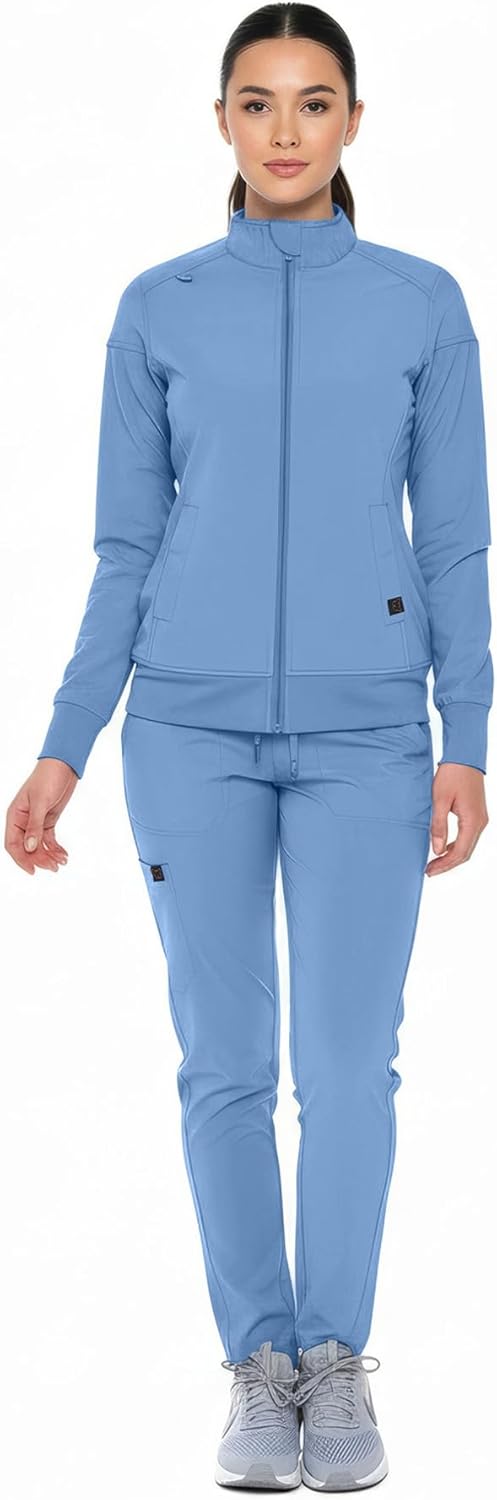 Monarch Uniforms Women's Scrub Jacket Zippered Warm-up Jacket - Ceil Blue