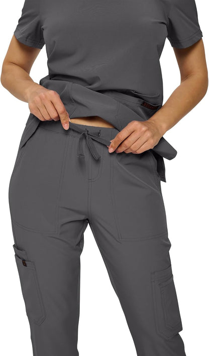 Monarch Uniforms Scrub Sets - Regular & Petite Stretchy Scrubs for Women - Set of Top & Pants - Charcoal