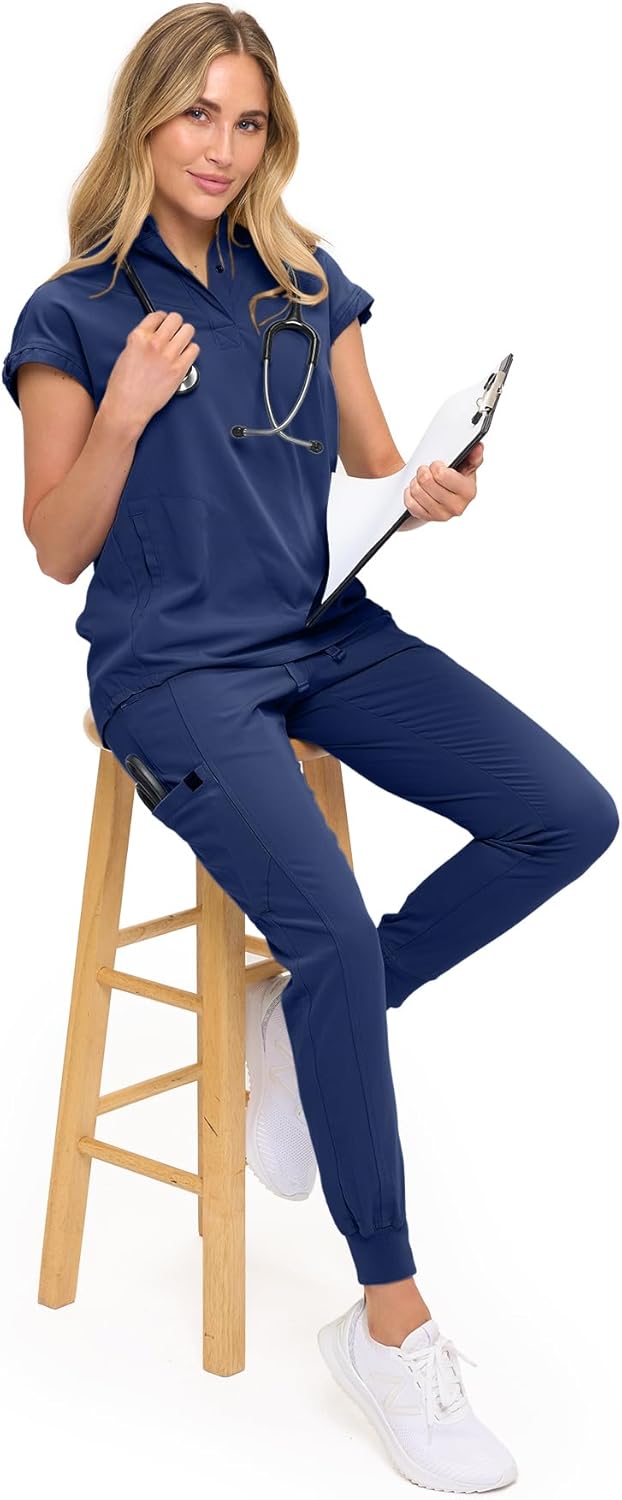 Monarch Uniforms Women's Soft Stretch Jogger Scrub Pants – Ultra Comfortable, Flexible Medical Uniform Pants - Navy Blue