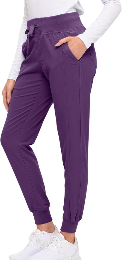 Monarch Uniforms Women's Soft Stretch Jogger Scrub Pants – Ultra Comfortable, Flexible Medical Uniform Pants - Eggplant