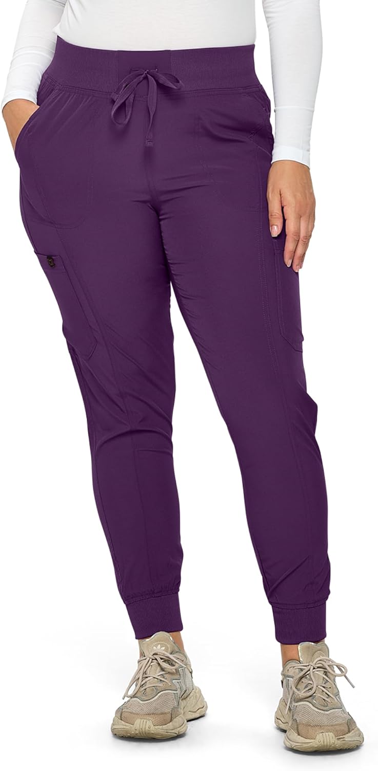 Monarch Uniforms Women's Jogger Scrubs Ribbed Jogger Scrub Pants for Women - Eggplant