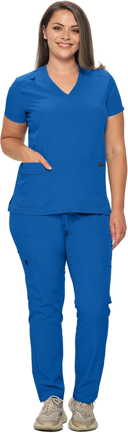 Monarch Uniforms Scrub Sets - Regular & Petite Stretchy Scrubs for Women - Set of Top & Pants - Royal Blue