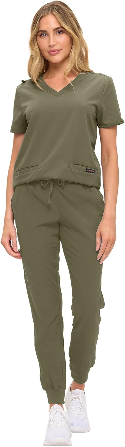 Monarch Uniforms Women's Scrub Top – Comfortable Stretch V-Neck Medical Shirt with Pockets - Olive