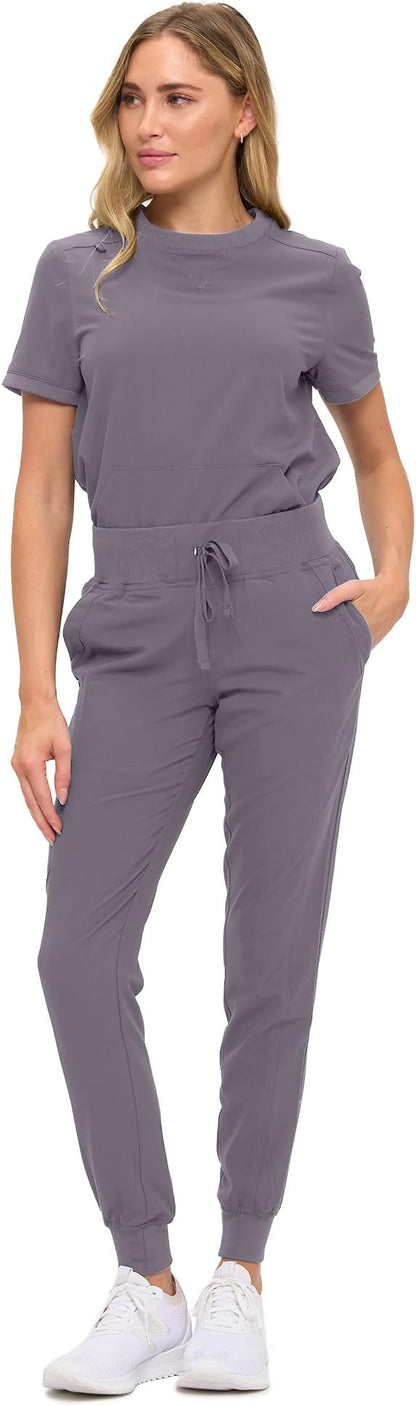 Women’s Scrub Set – Soft Stretch Fabric, Modern Fit Jogger Pants & Crew Neck Top