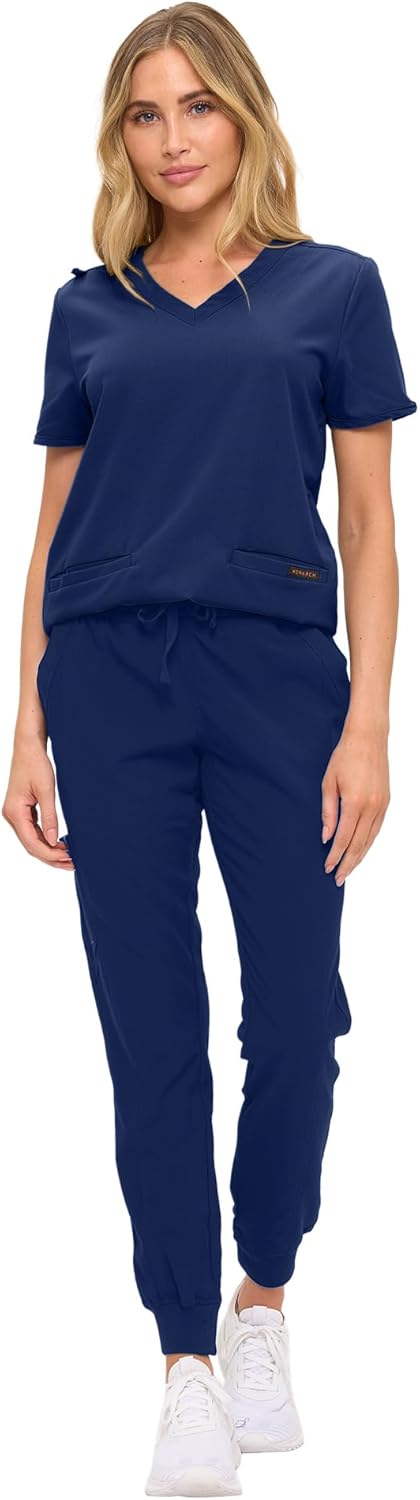 Monarch Uniforms Women's Scrub Top – Comfortable Stretch V-Neck Medical Shirt with Pockets - Navy Blue