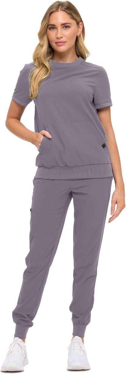 Women’s Scrub Set – Soft Stretch Fabric, Modern Fit Jogger Pants & Crew Neck Top