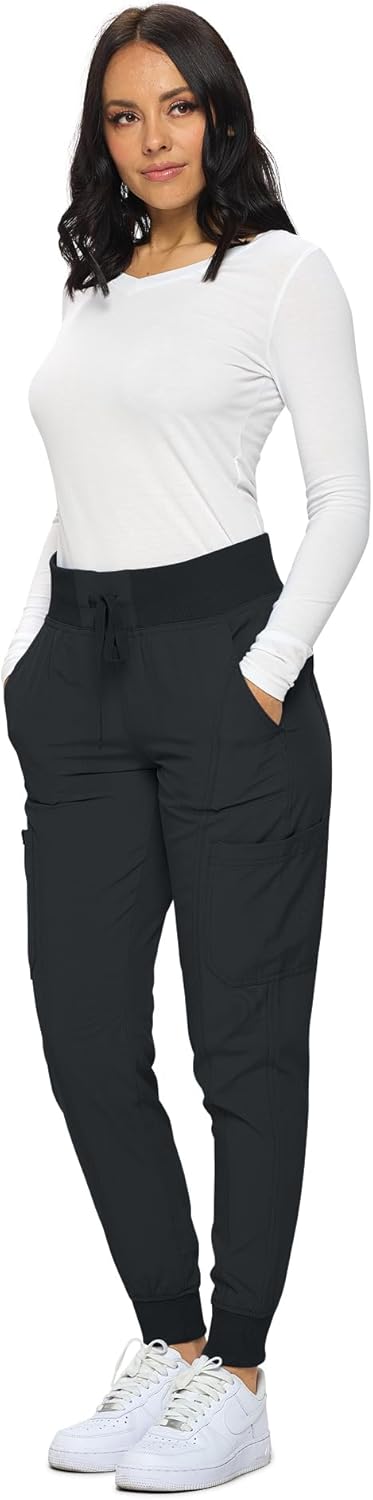 Monarch Uniforms Women's Jogger Scrubs Ribbed Jogger Scrub Pants for Women - Black
