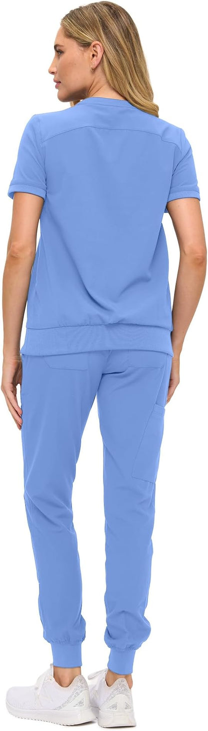 Women’s Scrub Set – Soft Stretch Fabric, Modern Fit Jogger Pants & Crew Neck Top