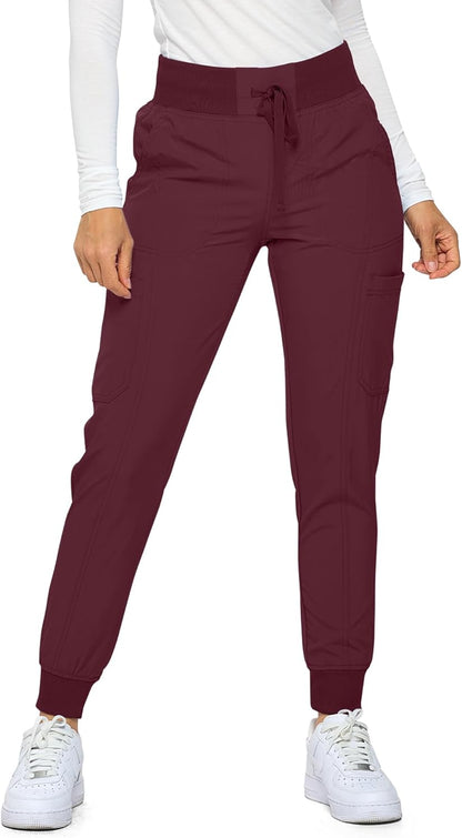 Monarch Uniforms Women's Jogger Scrubs Ribbed Jogger Scrub Pants for Women - Burgundy