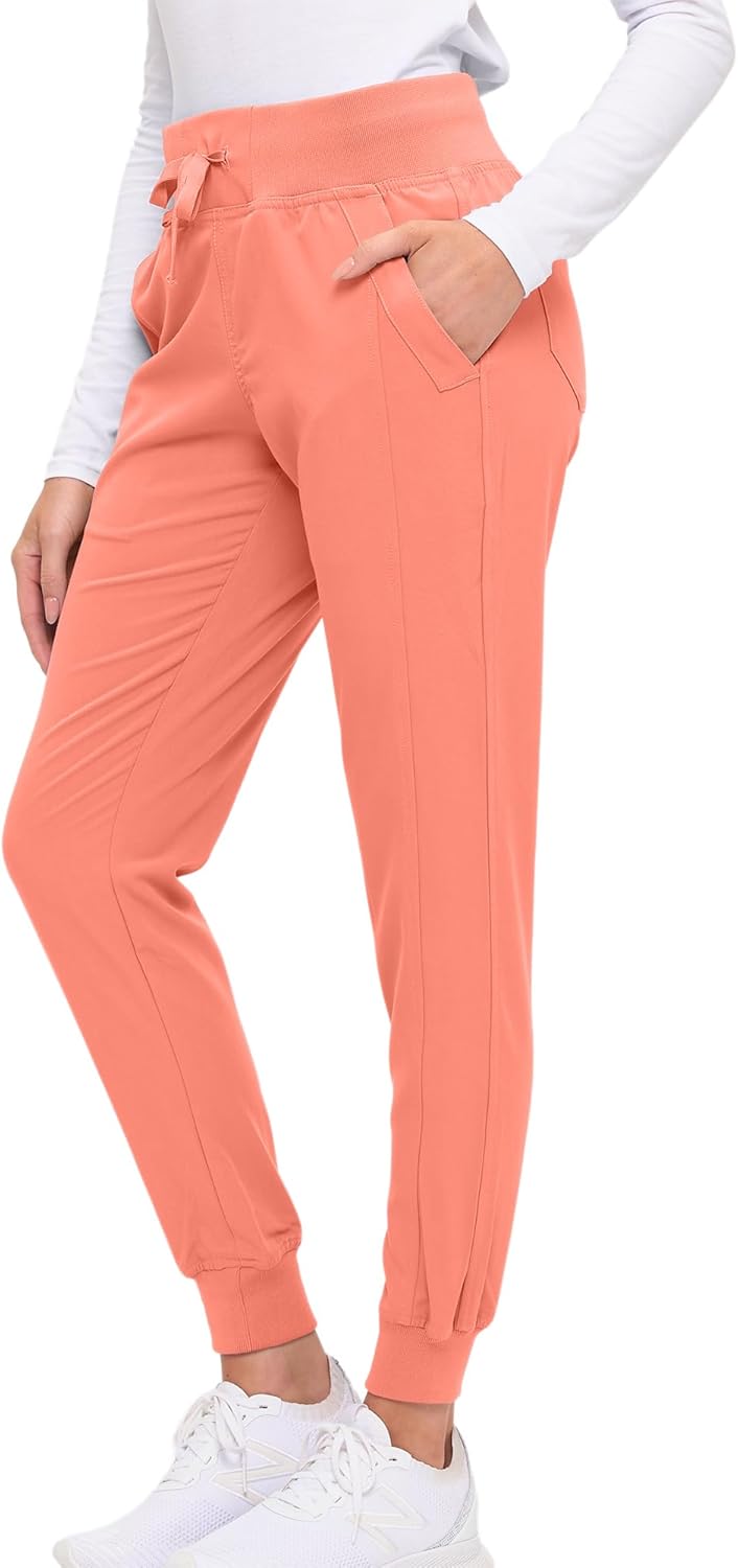 Monarch Uniforms Women's Soft Stretch Jogger Scrub Pants – Ultra Comfortable, Flexible Medical Uniform Pants - Coral