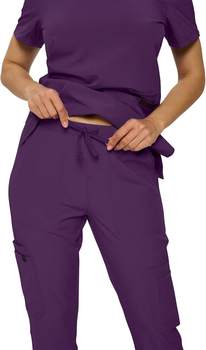 Monarch Uniforms Scrub Sets - Regular & Petite Stretchy Scrubs for Women - Set of Top & Pants - Eggplant