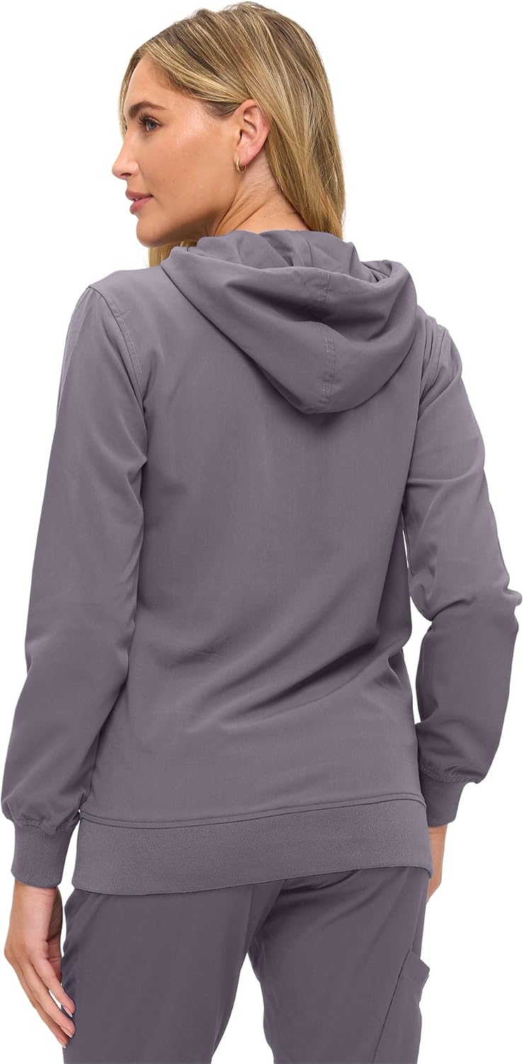 Monarch Uniforms Women's Scrub Jacket Hoodie – Lightweight Zip Up Nursing Jacket - Charcoal