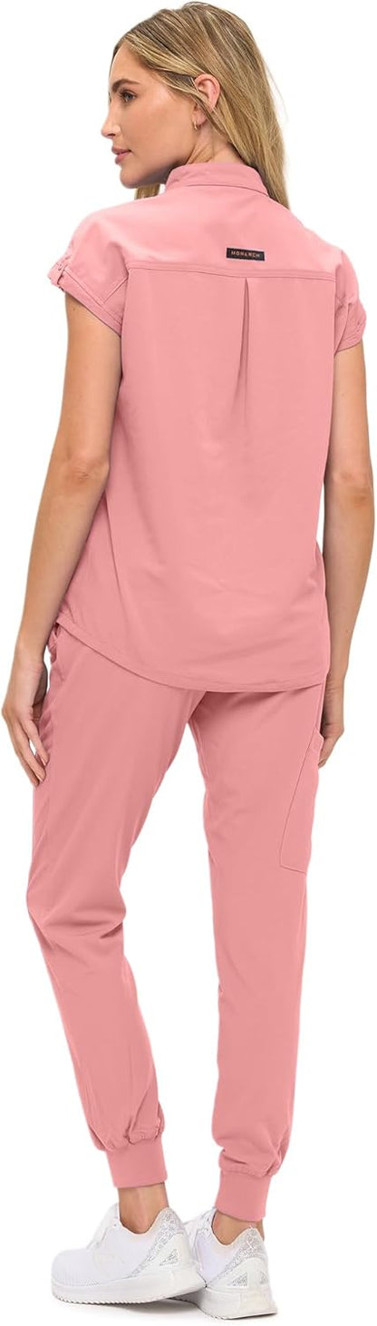Monarch Uniforms Women's Jogger Scrub Set with Oversized Scrub Top with Mandarin Collar - Mauve