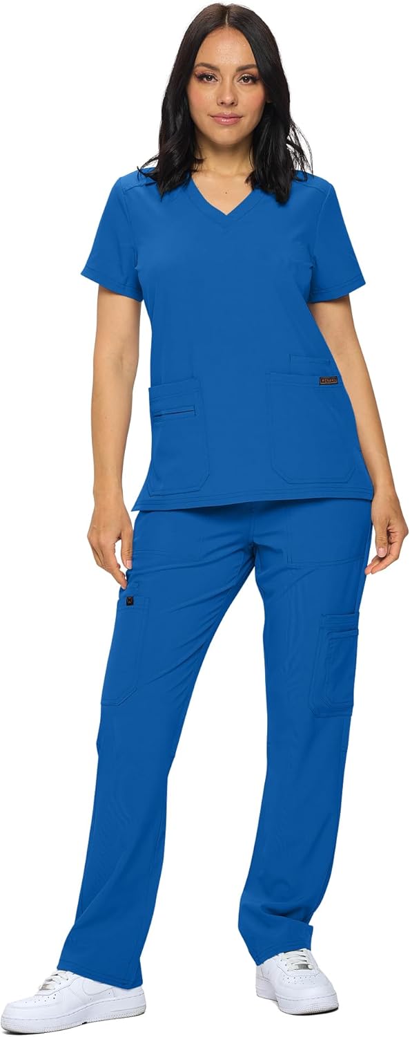 Monarch Uniforms Scrub Sets - Regular & Petite Stretchy Scrubs for Women - Set of Top & Pants - Royal Blue