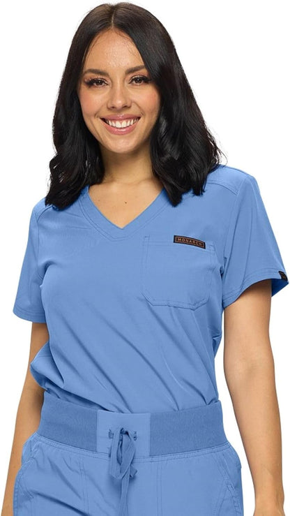 Monarch Uniforms Women's Scrub Top One Pocket Tuck-In Scrub Top - Ceil Blue