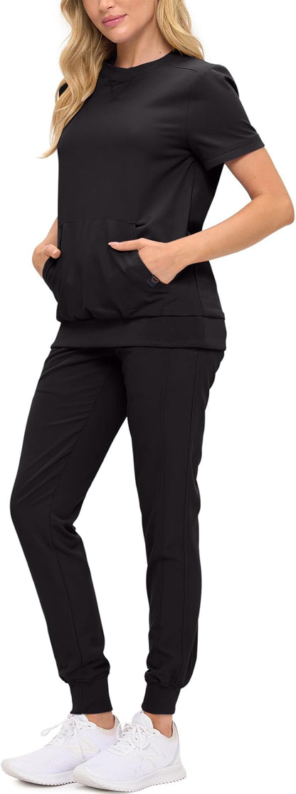 Women’s Scrub Set – Soft Stretch Fabric, Modern Fit Jogger Pants & Crew Neck Top
