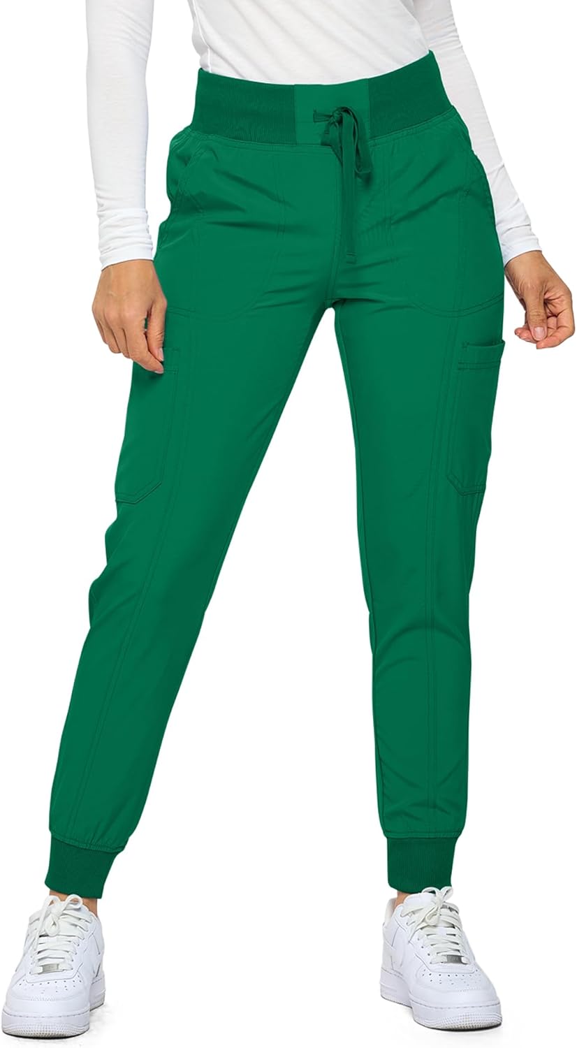Monarch Uniforms Women's Jogger Scrubs Ribbed Jogger Scrub Pants for Women - Hunter Green