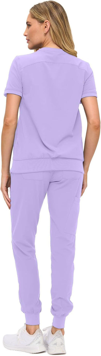 Women’s Scrub Set – Soft Stretch Fabric, Modern Fit Jogger Pants & Crew Neck Top