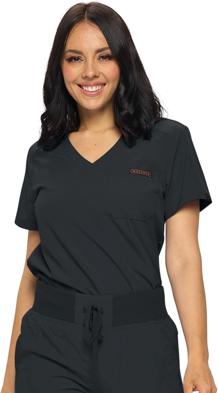 Monarch Uniforms Women's Scrub Top One Pocket Tuck-In Scrub Top - Black