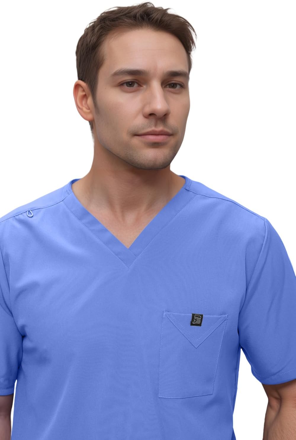Monarch Uniforms Men's Scrub Set V-Neck Scrub Sets with Nine Large Pockets - Ceil Blue