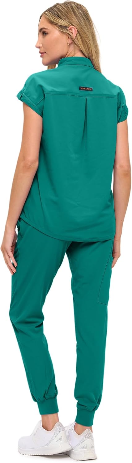 Monarch Uniforms Women's Jogger Scrub Set with Oversized Scrub Top with Mandarin Collar - True Hunter Green
