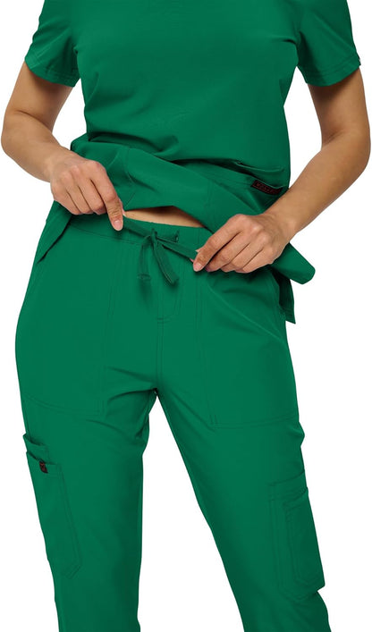 Monarch Uniforms Scrub Sets - Regular & Petite Stretchy Scrubs for Women - Set of Top & Pants - Hunter Green
