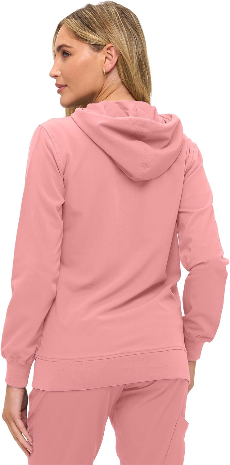 Monarch Uniforms Women's Scrub Jacket Hoodie – Lightweight Zip Up Nursing Jacket - Mauve