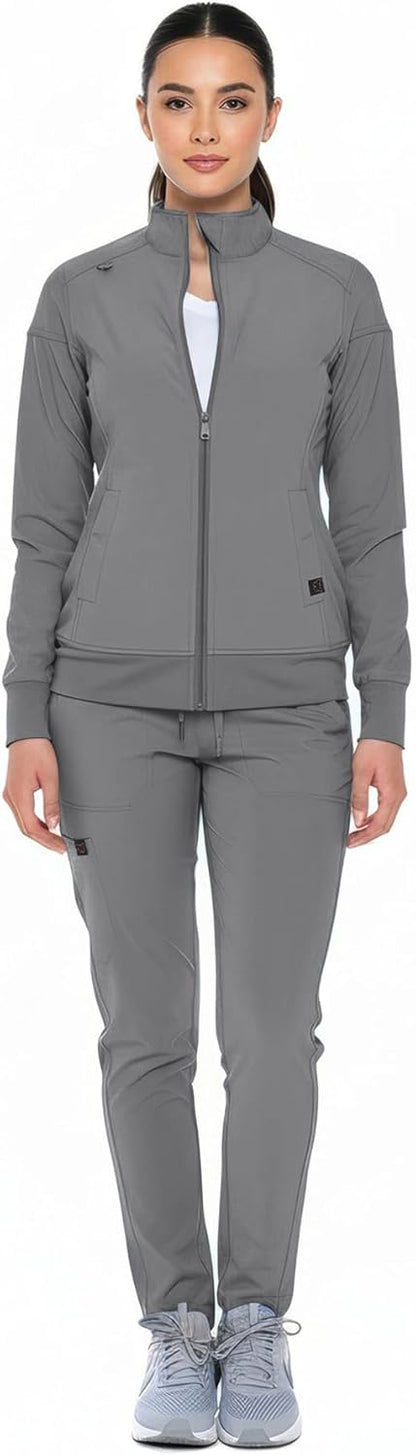 Monarch Uniforms Women's Scrub Jacket Zippered Warm-up Jacket - Light Charcoal