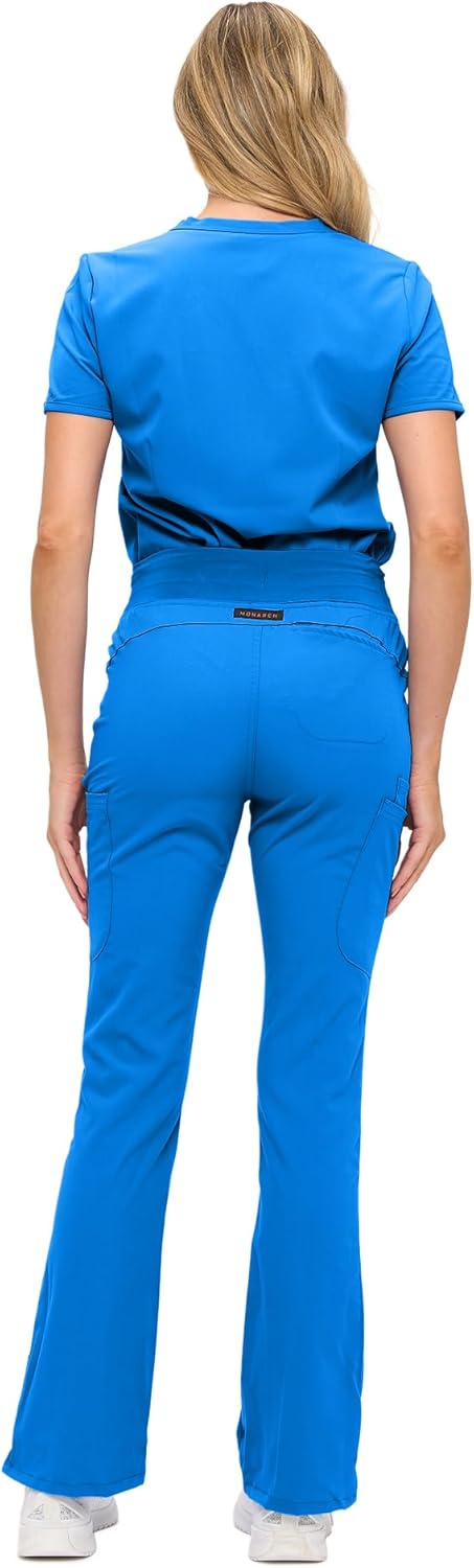 Monarch Uniforms Women's Soft Stretch Scrub Set With Nine Pockets – V-Neck Top & High-Waisted Bootcut Pants - Royal Blue