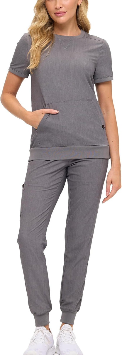 Women’s Scrub Set – Soft Stretch Fabric, Modern Fit Jogger Pants & Crew Neck Top