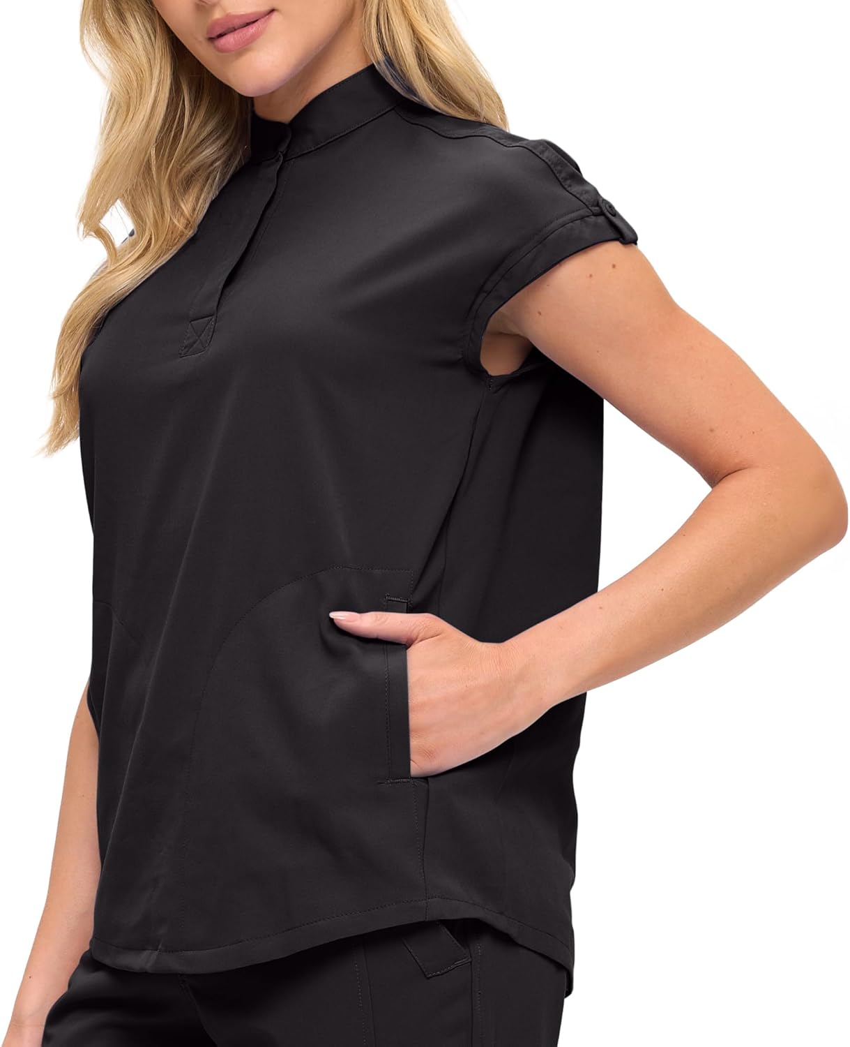 Monarch Uniforms Women's Jogger Scrub Set with Oversized Scrub Top with Mandarin Collar - Black