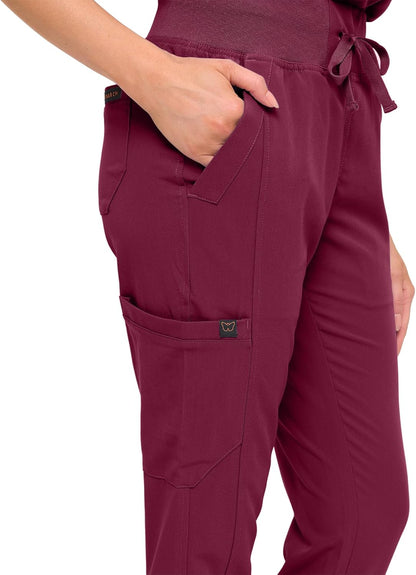 Monarch Uniforms Women's Jogger Scrub Set with Oversized Scrub Top with Mandarin Collar - Burgundy