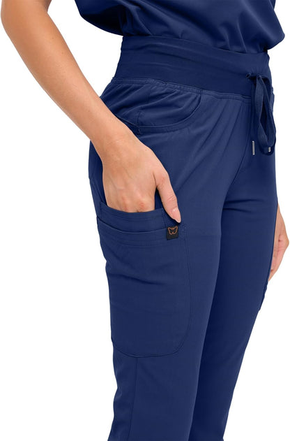Monarch Uniforms Women's Soft Stretch Scrub Set With Nine Pockets – V-Neck Top & High-Waisted Bootcut Pants - Navy Blue