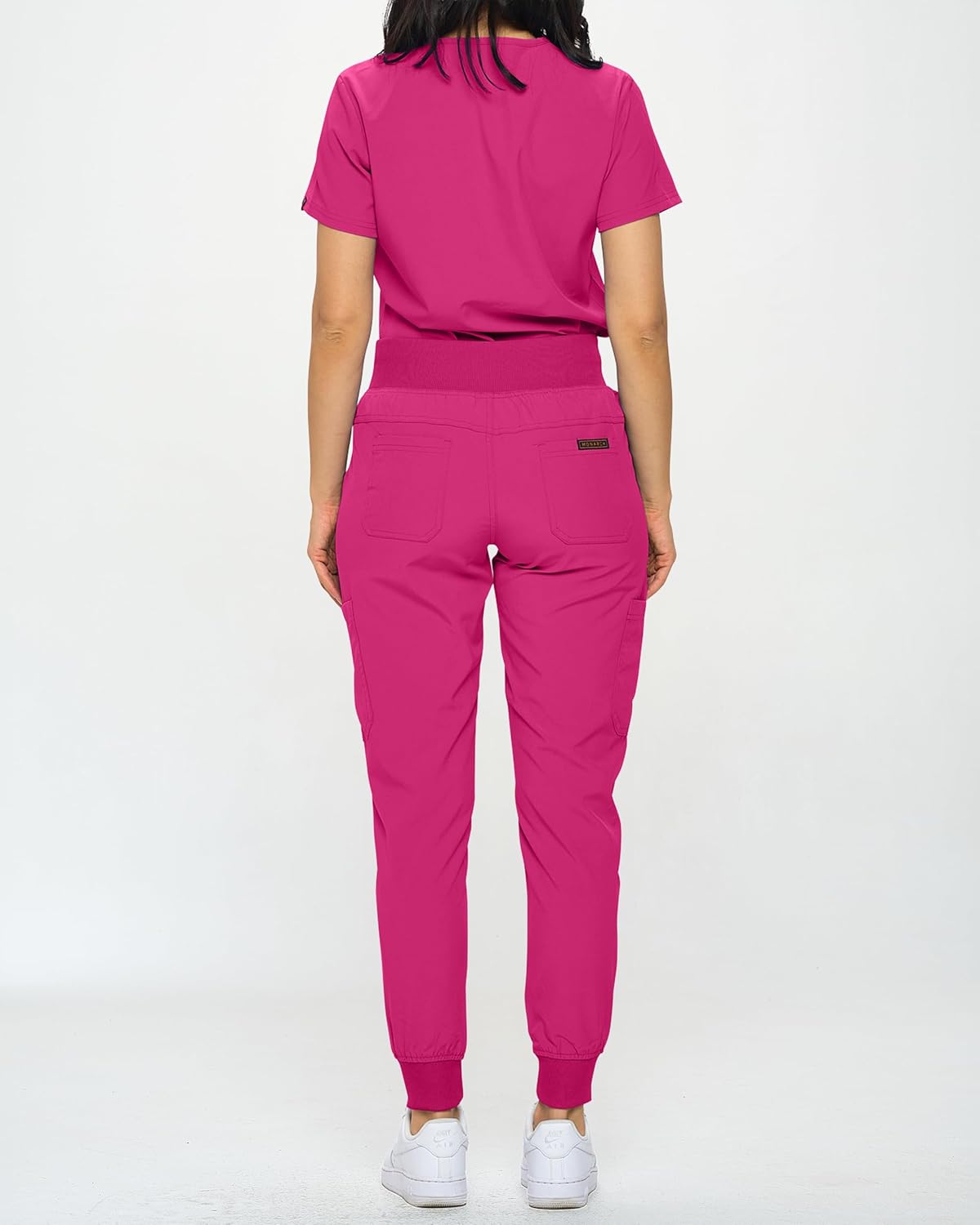 Monarch Uniforms Slim Fit Stretchy Scrubs Women's Jogger Scrub Set with Tuck-In Top - Hot Pink