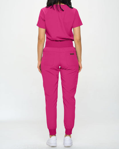 Monarch Uniforms Slim Fit Stretchy Scrubs Women's Jogger Scrub Set with Tuck-In Top - Hot Pink