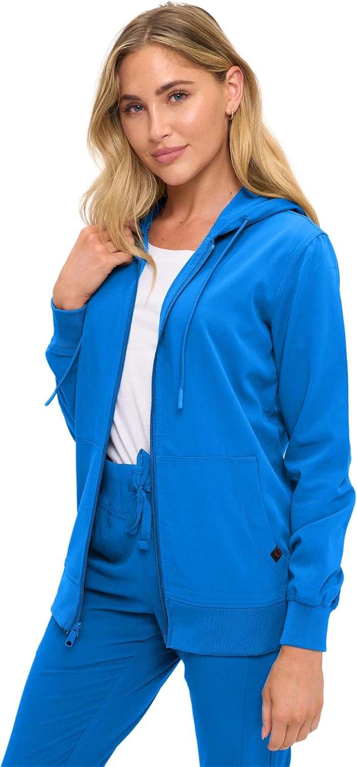 Monarch Uniforms Women's Scrub Jacket Hoodie – Lightweight Zip Up Nursing Jacket - Royal Blue
