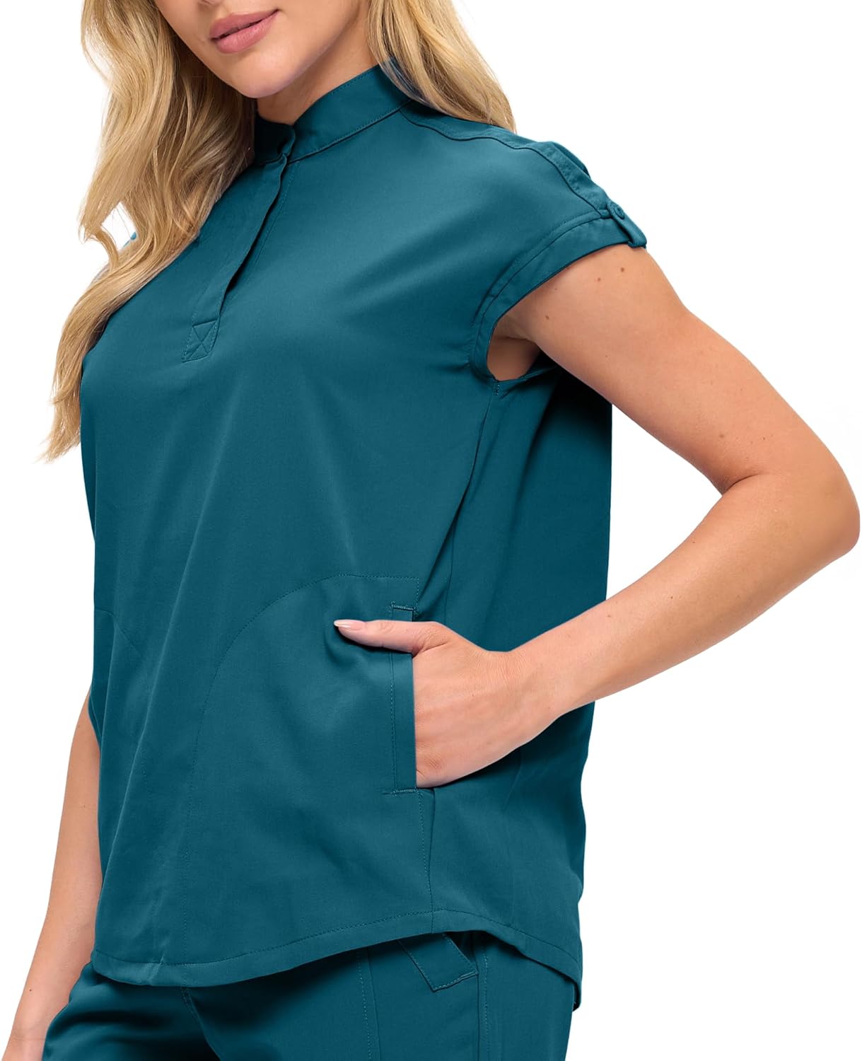 Monarch Uniforms Women's Jogger Scrub Set with Oversized Scrub Top with Mandarin Collar - Caribbean Blue