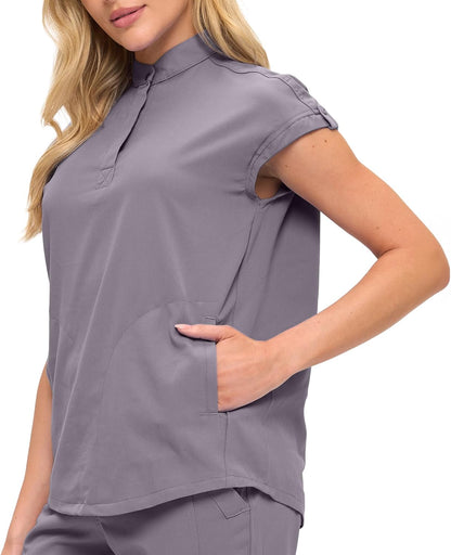 Monarch Uniforms Women's Jogger Scrub Set with Oversized Scrub Top with Mandarin Collar - Charcoal