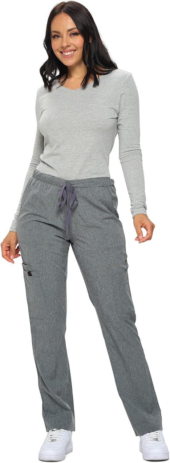 Monarch Uniforms Scrub Sets - Regular & Petite Stretchy Scrubs for Women - Set of Top & Pants - Heather Gray