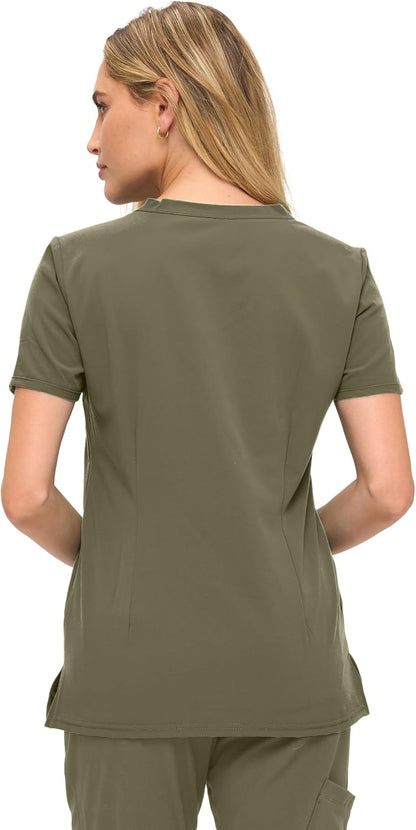 Monarch Uniforms Women's Scrub Top – Comfortable Stretch V-Neck Medical Shirt with Pockets - Olive