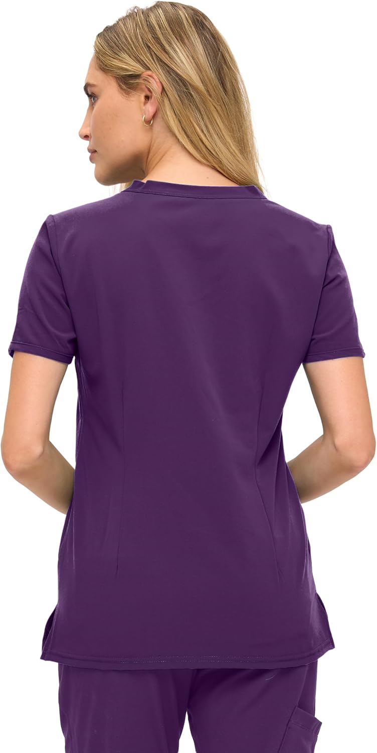 Monarch Uniforms Women's Scrub Top – Comfortable Stretch V-Neck Medical Shirt with Pockets - Eggplant